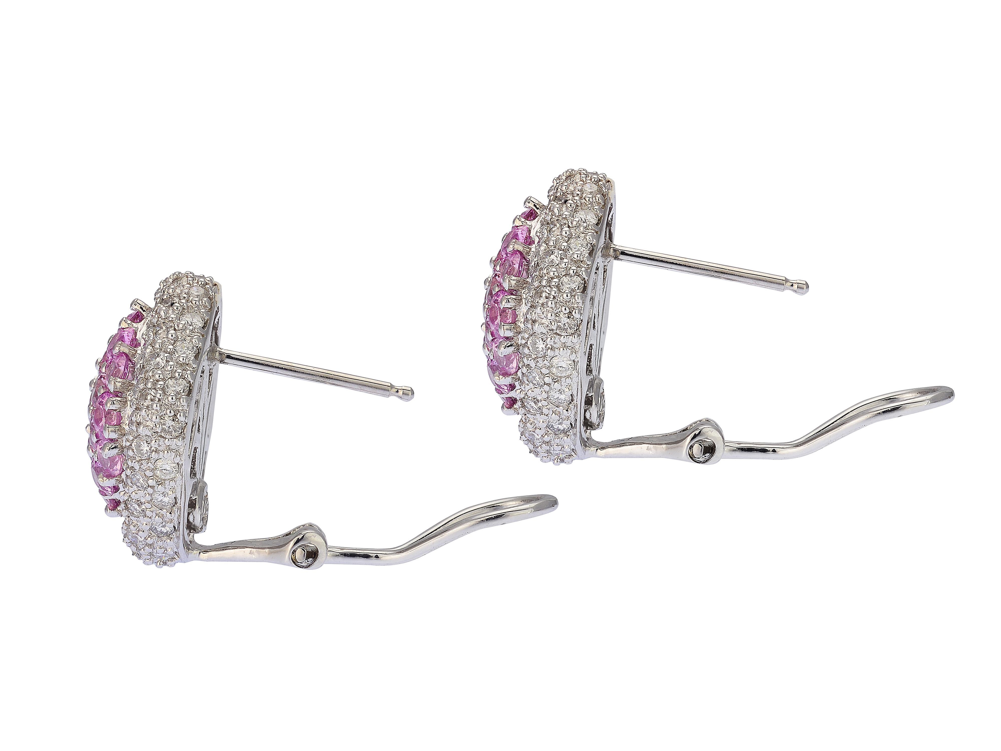 Contemporary Pave Pink Sapphire Clip-On Earrings