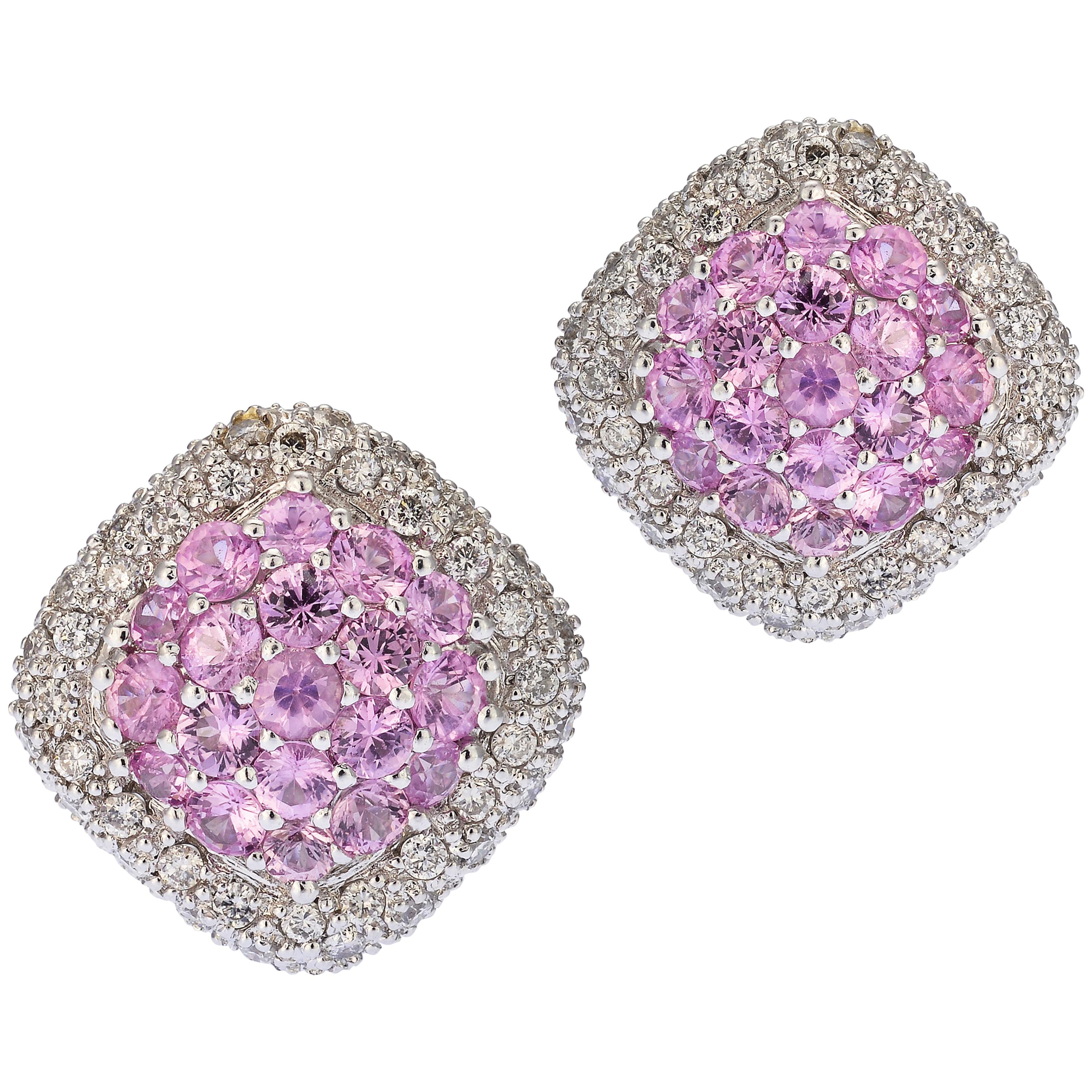Pave Pink Sapphire Clip-On Earrings