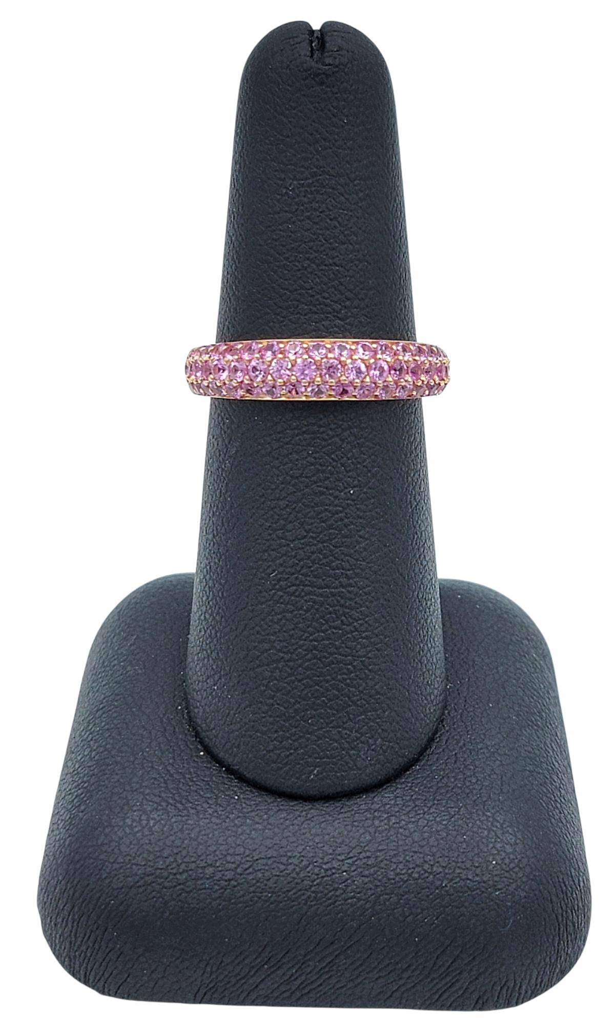 Pavé Pink Sapphire Multi Row Band Ring in Polished 14 Karat Rose Gold For Sale 5