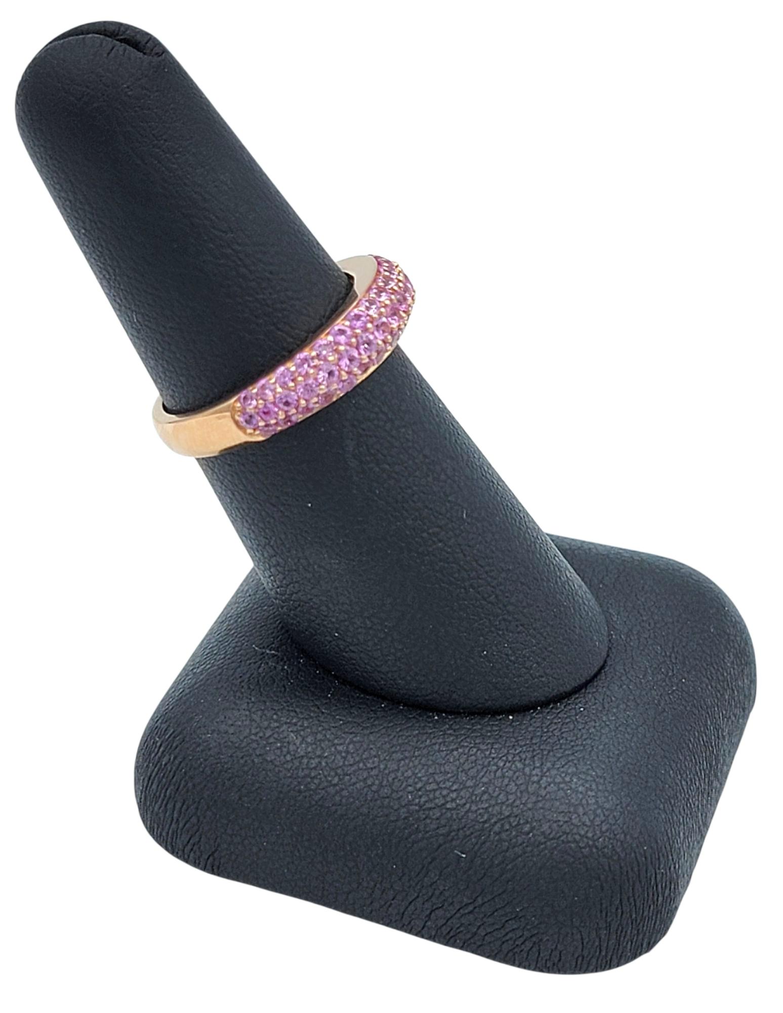 Pavé Pink Sapphire Multi Row Band Ring in Polished 14 Karat Rose Gold For Sale 6