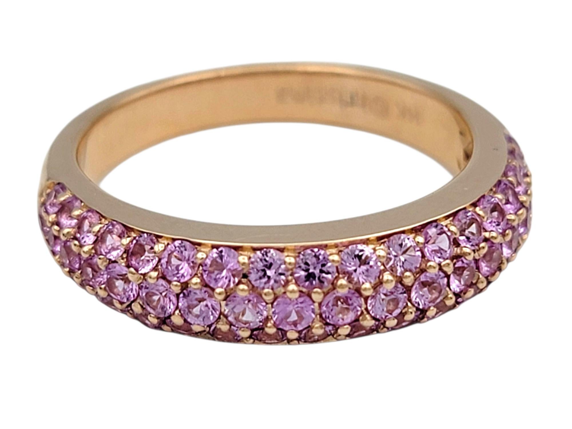 Contemporary Pavé Pink Sapphire Multi Row Band Ring in Polished 14 Karat Rose Gold For Sale