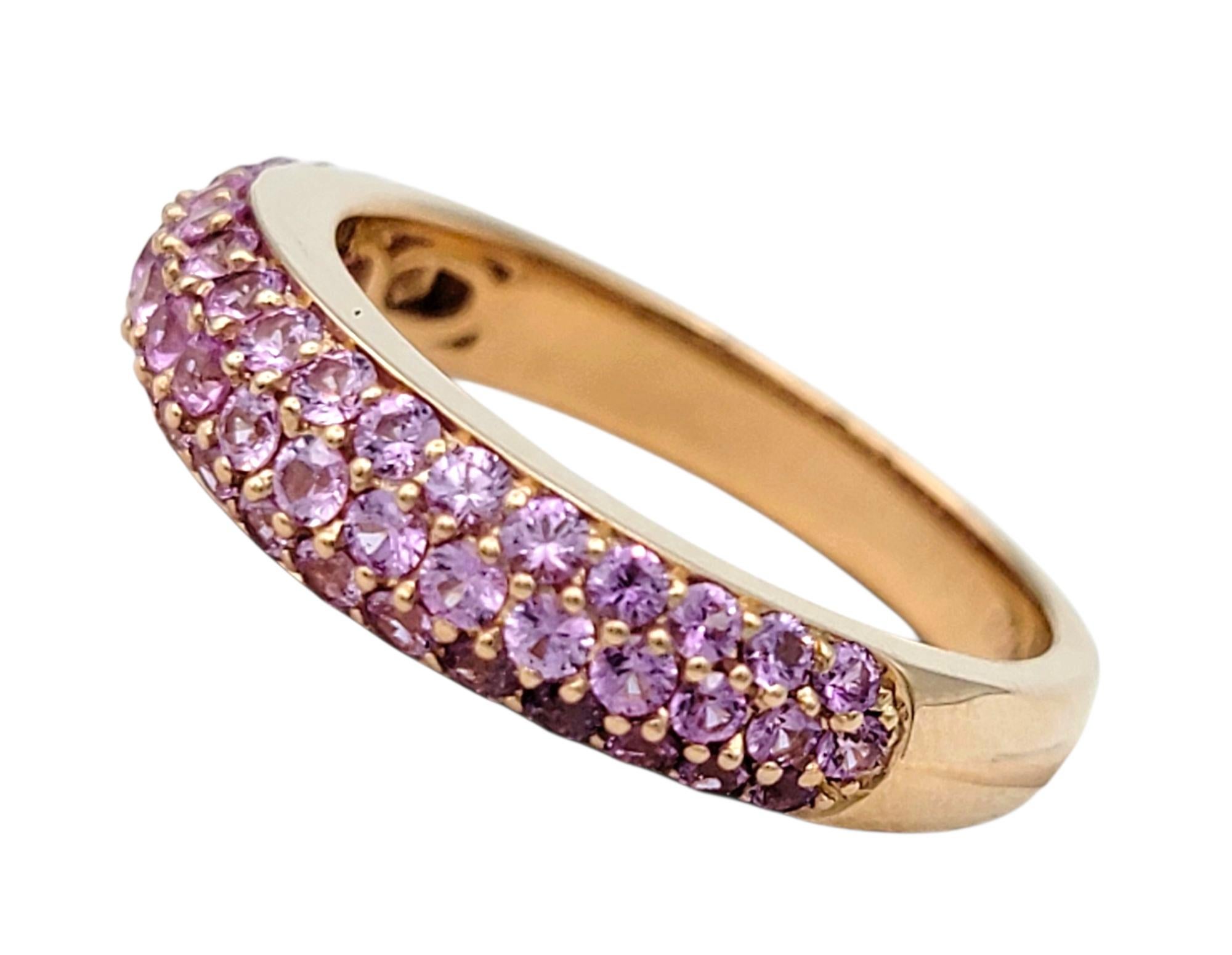 Pavé Pink Sapphire Multi Row Band Ring in Polished 14 Karat Rose Gold In Good Condition For Sale In Scottsdale, AZ