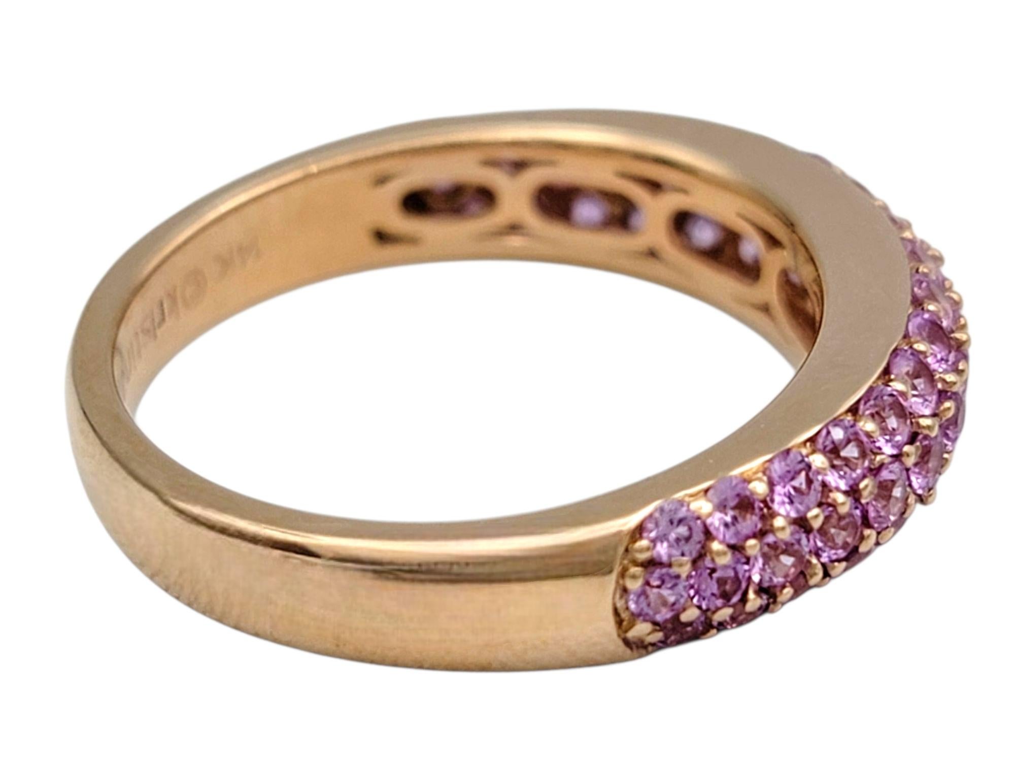 Women's Pavé Pink Sapphire Multi Row Band Ring in Polished 14 Karat Rose Gold For Sale