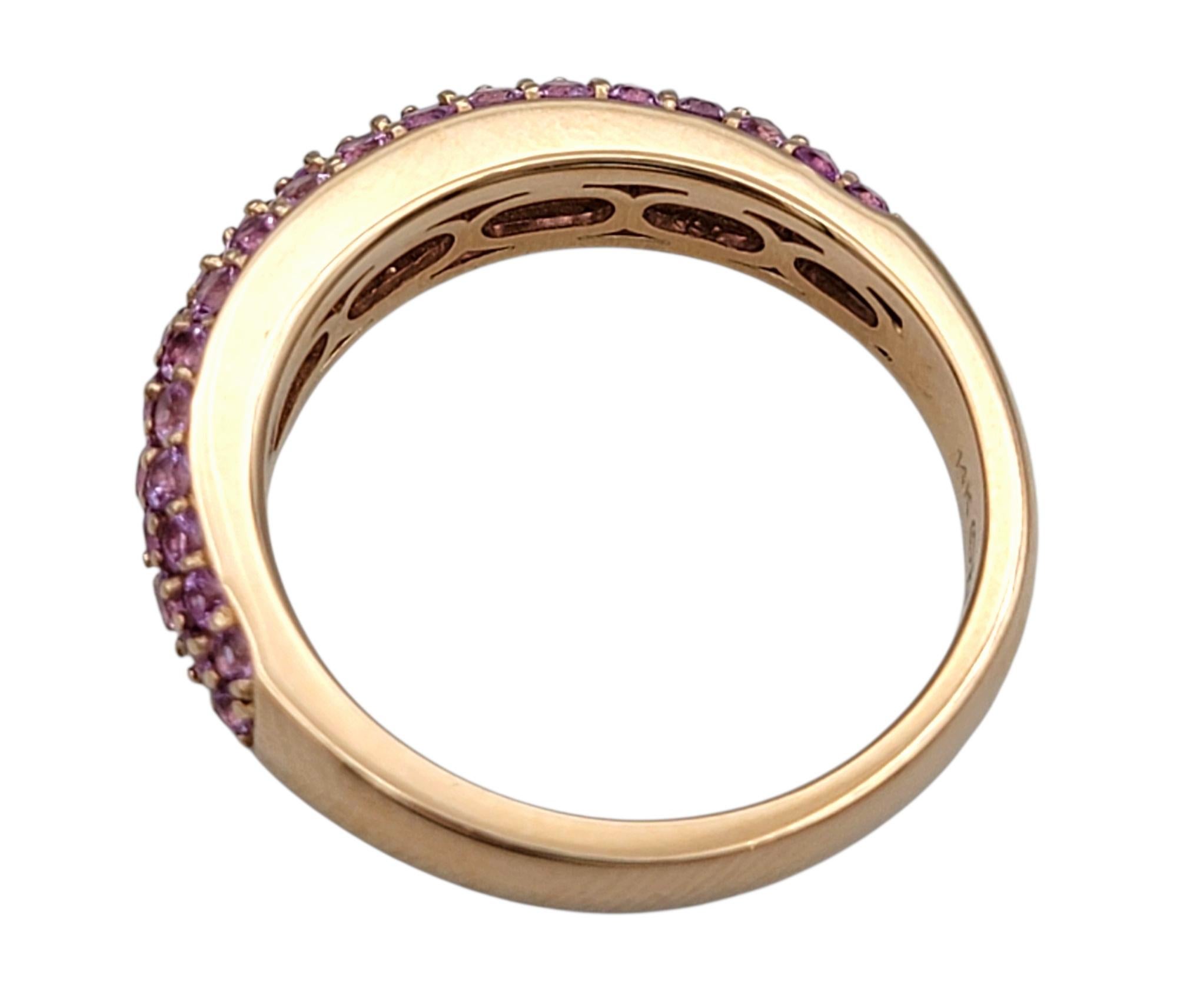 Pavé Pink Sapphire Multi Row Band Ring in Polished 14 Karat Rose Gold For Sale 1