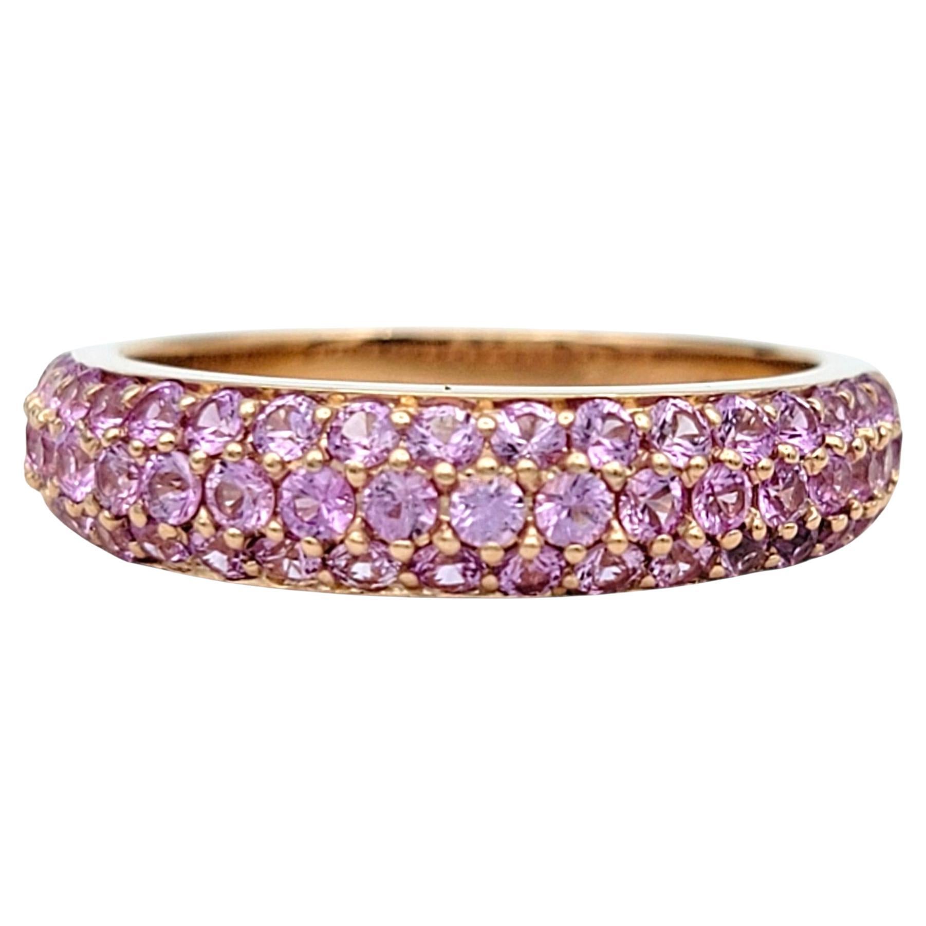 Pavé Pink Sapphire Multi Row Band Ring in Polished 14 Karat Rose Gold