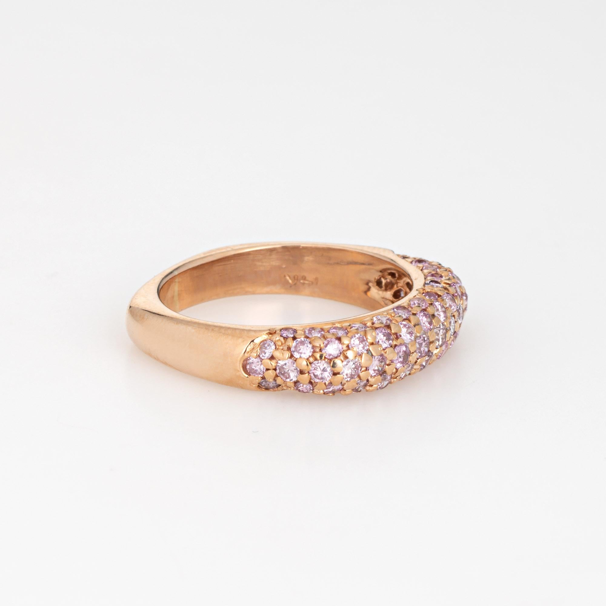Modern Pave Pink Sapphire Square Ring Sz 5.25 Stacking Band 14k Rose Gold Fine Jewelry For Sale