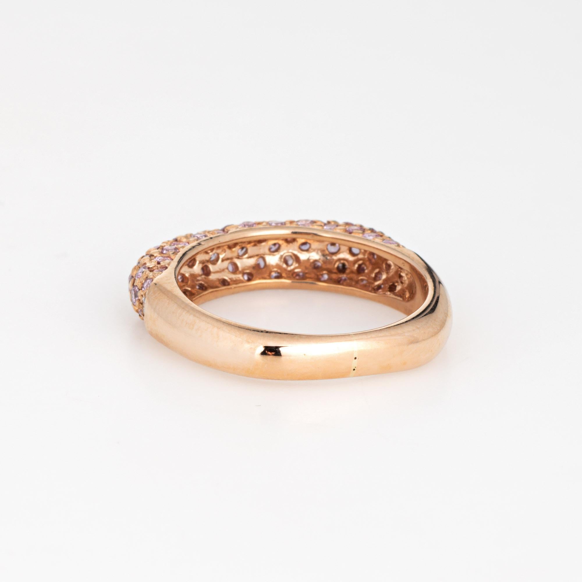 Pave Pink Sapphire Square Ring Sz 5.25 Stacking Band 14k Rose Gold Fine Jewelry In Good Condition For Sale In Torrance, CA