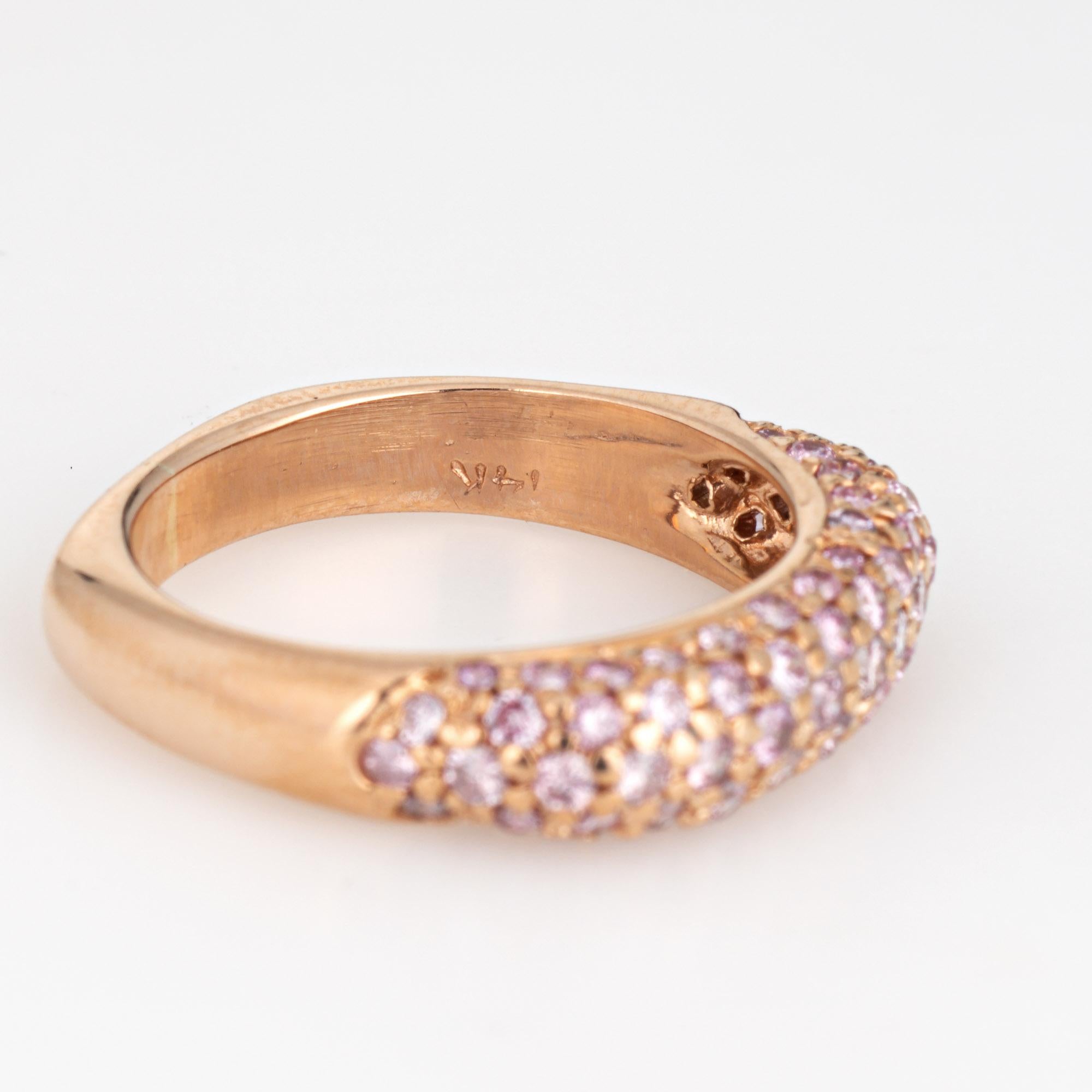 Pave Pink Sapphire Square Ring Sz 5.25 Stacking Band 14k Rose Gold Fine Jewelry For Sale 1