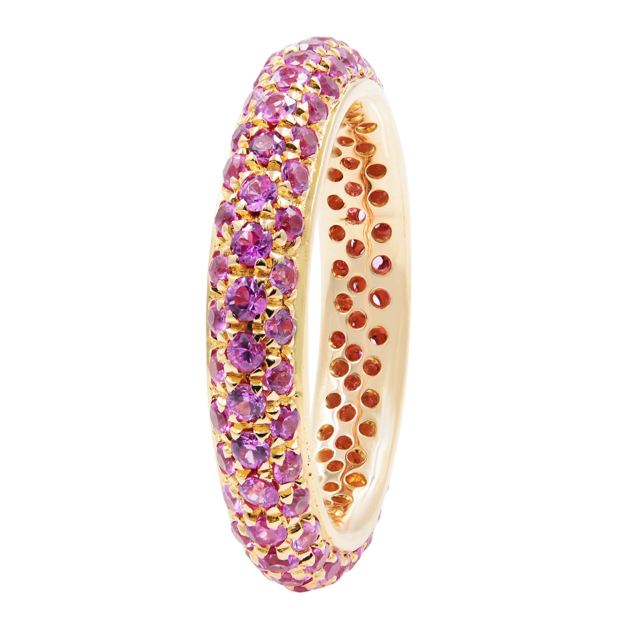 Women's Pave Pink Sapphire Yellow Gold Ladies Ring