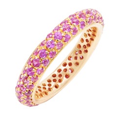 Pave Pink Sapphire Yellow Gold Ladies Ring