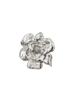 Pave Rhinestone Camellia Brooch with Faux Pearl Center