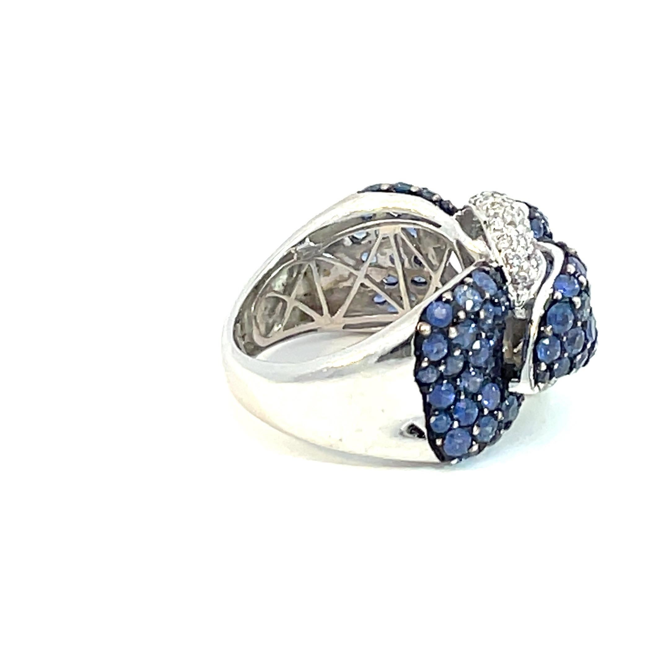 Pavé Ribbon Ring with Blue Sapphires and White Diamonds in 18 Karat ...