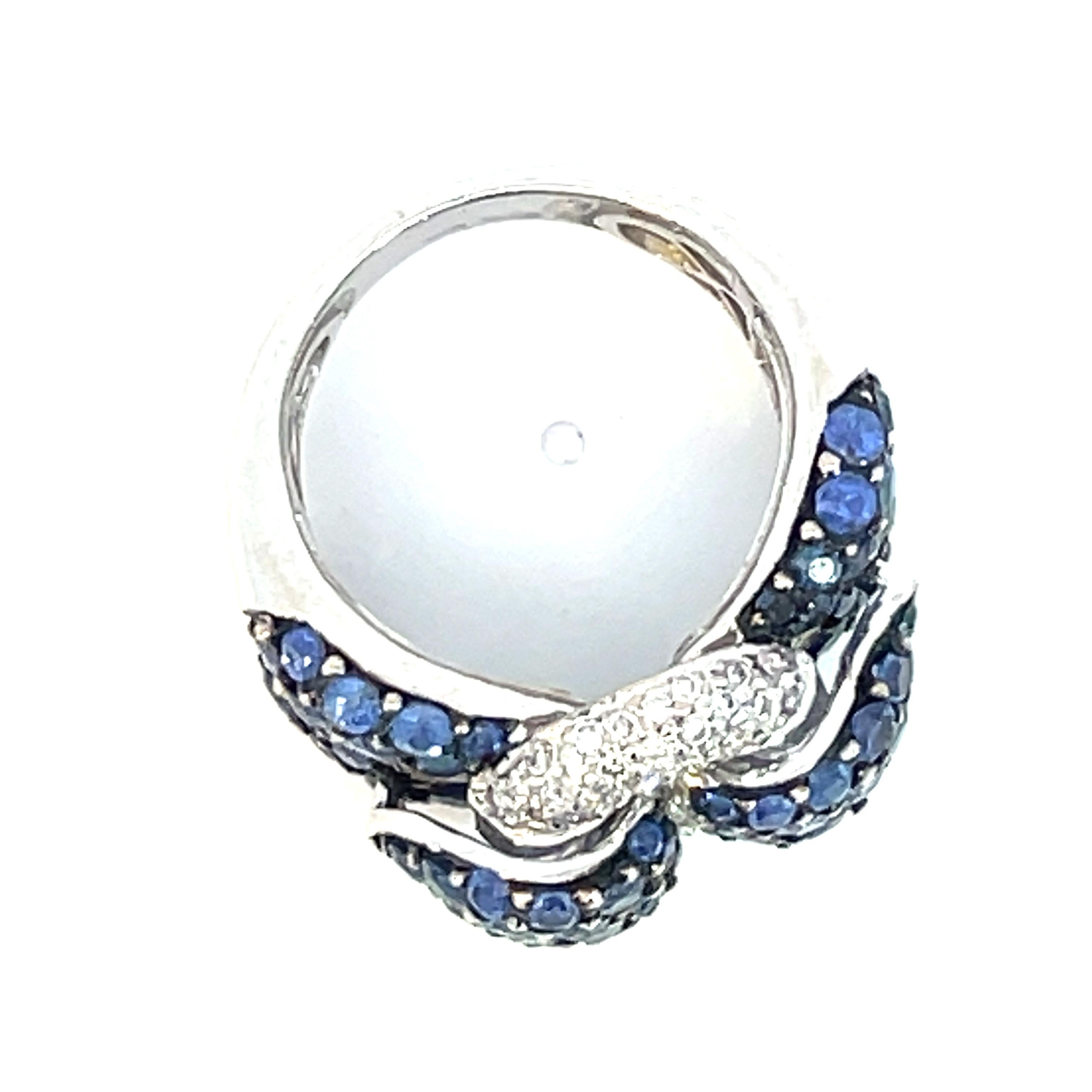 Pavé Ribbon Ring with Blue Sapphires and White Diamonds in 18 Karat ...