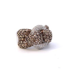 Pavé Ribbon Ring with Natural Brown & White Diamonds in 18 Karat White Gold
