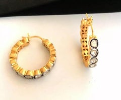 Pave Rosecut Diamond Hoop Earring in 14k and 925 Sterling Silver