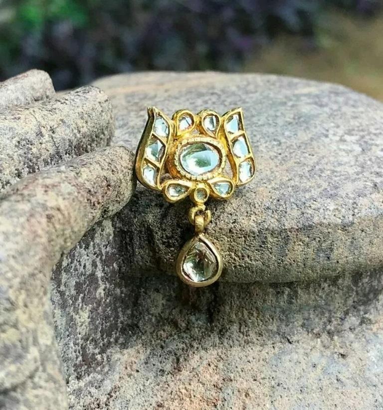 Round Cut Pave Rosecut Diamond Lotus Earring in 14k Gold For Sale