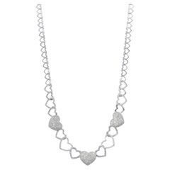 Pave Round Cut Diamond Heart Link Necklace 14K White Gold 2.50cttw Pave Round Cut Diamond Heart Link Necklace 14K White Gold 2.50cttw