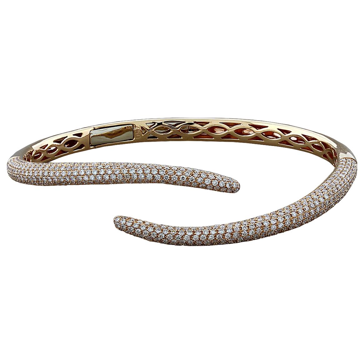 Bracelet manchette à queue en or rose 18 carats avec diamants ronds pavés