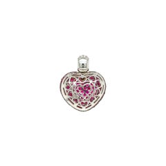 Pavé Ruby and Diamond Three-Dimensional Heart Pendant in 18 Carat White Gold