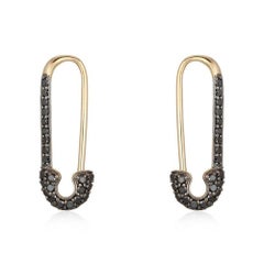 Pave Safety Pin 14K (or 18k upon request) Gold Diamond Earrings
