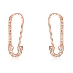 Pave Safety Pin 14K (or 18k upon request) Gold Diamond Earrings