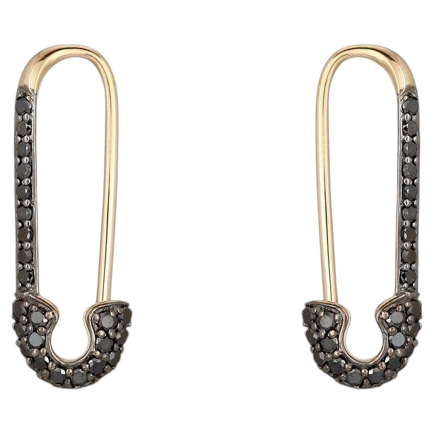 0.27ct Diamond Pave Safety Pin 14K Gold Earrings