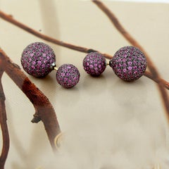 Pave Sapphire 18k Yellow Gold Ball Earrings