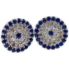 Pavé Sapphire and Diamond Disc Earrings in White Gold