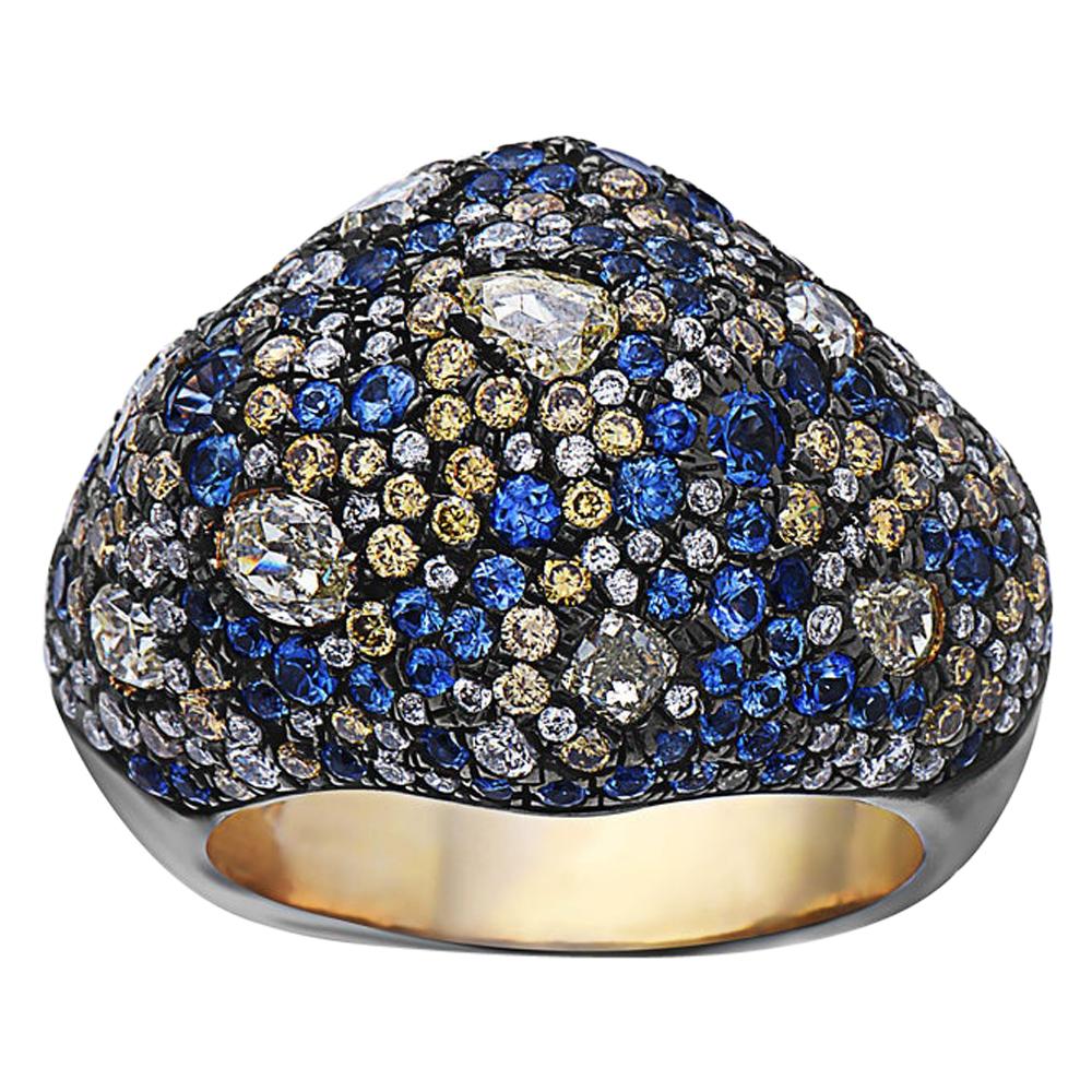 Pave Sapphire and Diamond Ring in Gold and Silver