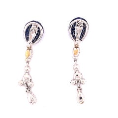 Blue Sapphire Top In Pressure Setting With Ice Diamond Dangle Earrings