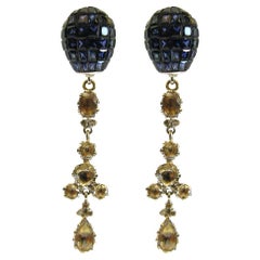 Blue Sapphire Top In Pressure Setting With Ice Diamond Dangle Earrings