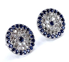 Pavé Sapphire and Diamond Disc Earrings in White Gold
