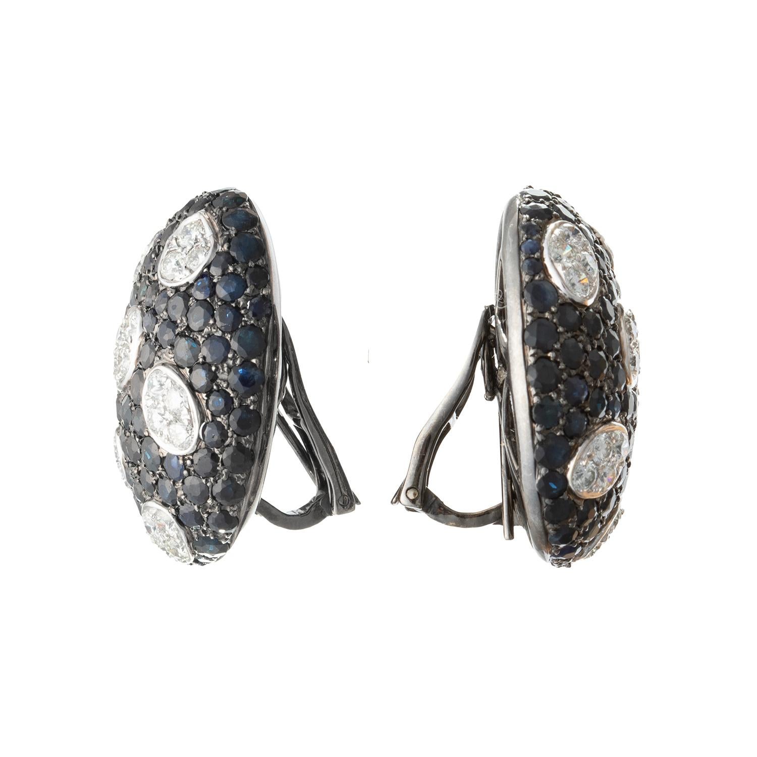 Brilliant Cut Pavé Sapphire Diamond Domed Polka Dot Earrings
