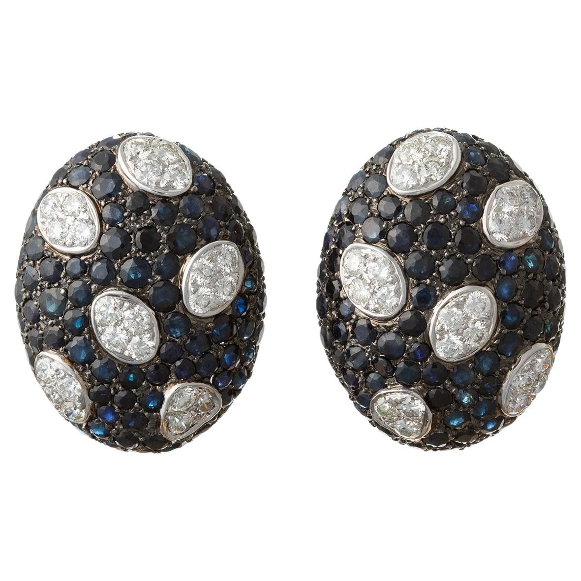 Pavé Sapphire Diamond Domed Polka Dot Earrings For Sale