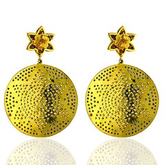 Pave Sapphire & Diamonds Dangle Earrings In 14k Yellow Gold