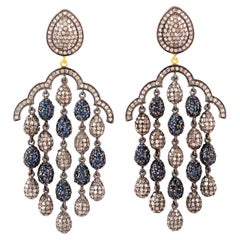 Pave Sapphire & Pave Diamond Drops Chandelier Earrings Made In 14k Gold & Silver