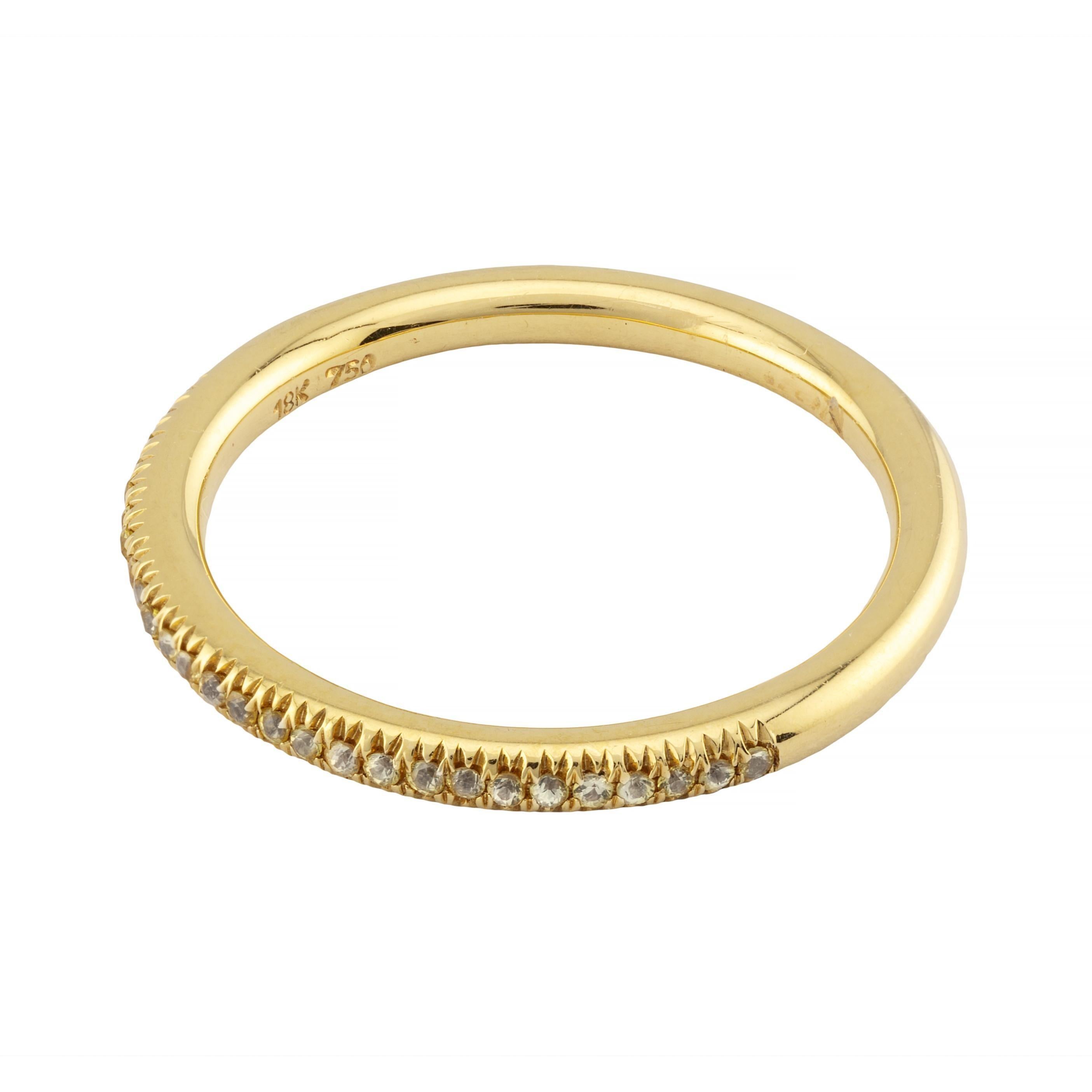 Pave Set 0.27ct Fancy Yellow Diamond Band Stacking Wedding Ring In Good Condition For Sale In Boston, MA