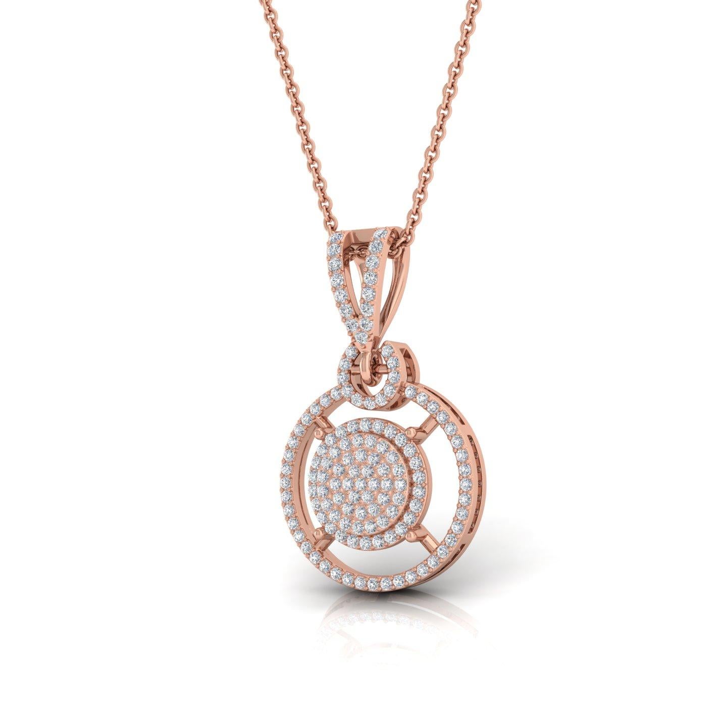 Moderno Ciondolo a cerchio con diamanti Pave-Set 0,40cts Oro rosa 14 carati Regalo per lei in vendita
