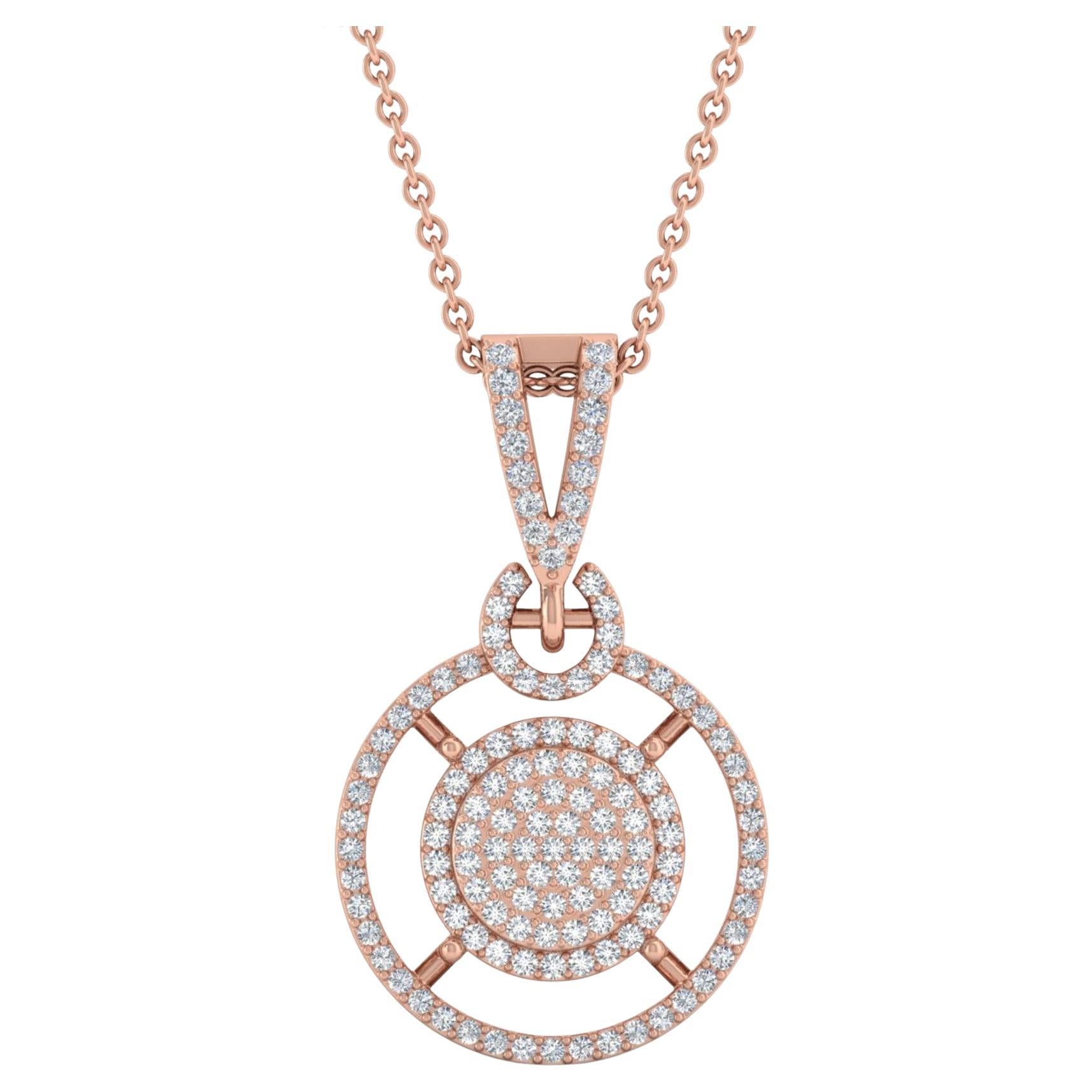 Ciondolo a cerchio con diamanti Pave-Set 0,40cts Oro rosa 14 carati Regalo per lei in vendita