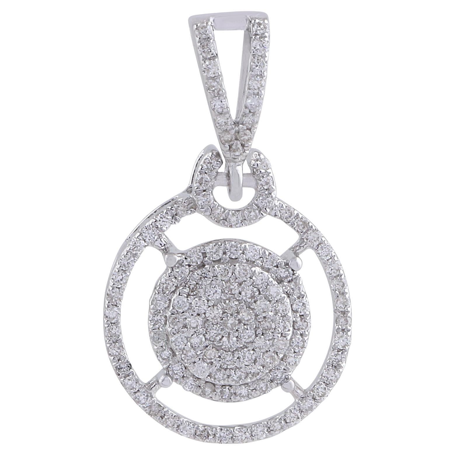 Pave-Set 0,40cts Diamanten Halo Kreis Anhänger 14 Karat Weißgold Geschenk für Sie
