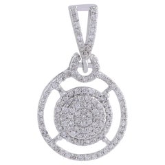 Pave-Set 0,40cts Diamanten Halo Kreis Anhänger 14 Karat Weißgold Geschenk für Sie