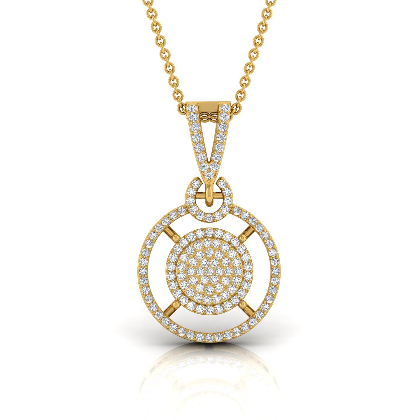 Pave-Set 0,40cts Diamanten Halo Kreis Anhänger 14 Karat Gelb  Gold Geschenk für Sie im Zustand „Neu“ im Angebot in Diera, Dubai