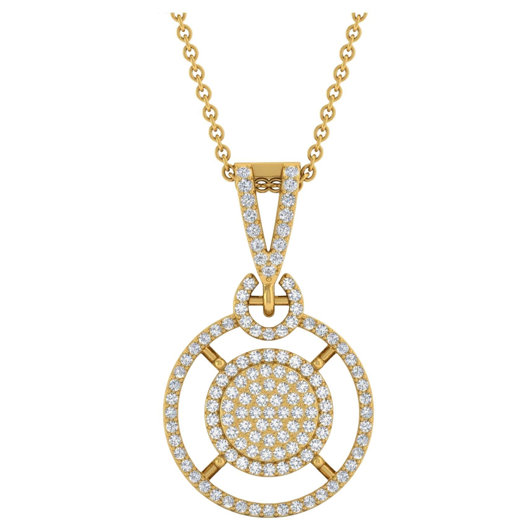 Pave-Set 0,40cts Diamanten Halo Kreis Anhänger 14 Karat Gelb  Gold Geschenk für Sie im Angebot