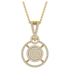 Pave-Set 0,40cts Diamanten Halo Kreis Anhänger 14 Karat Gelb  Gold Geschenk für Sie