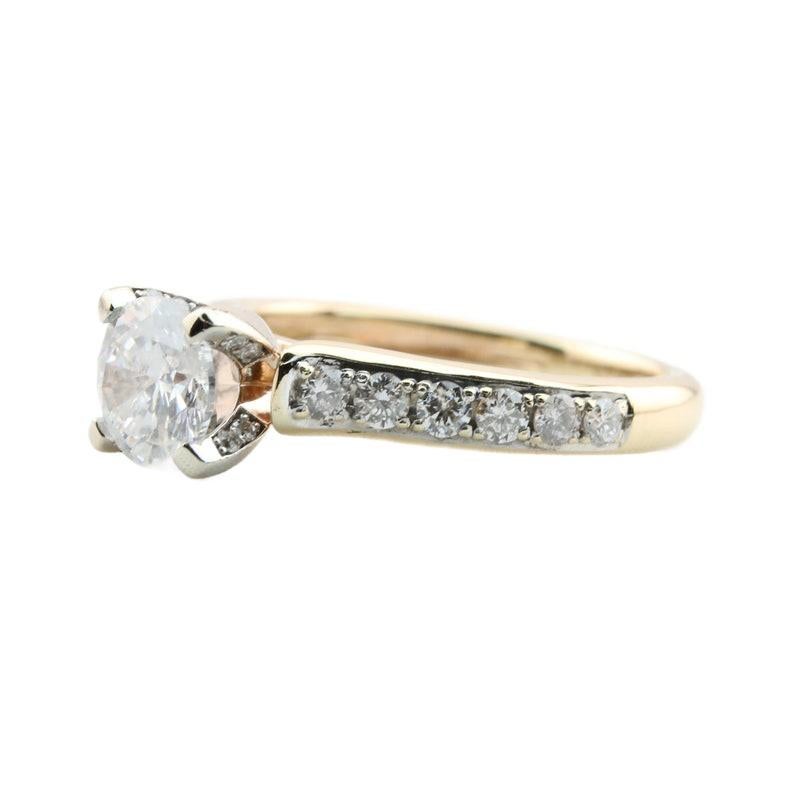 Brilliant Cut Pave Set 1.13ctw Diamond Engagement Ring in 14K Yellow Gold For Sale