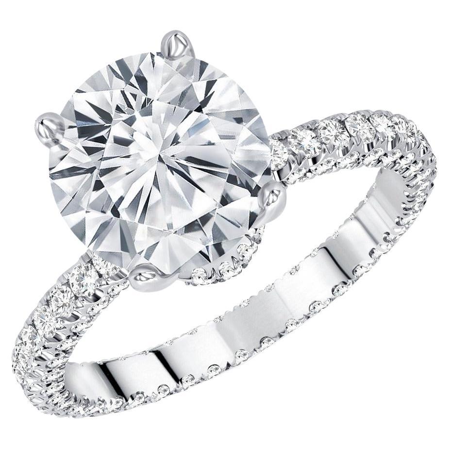 For Sale:  Pave Set 1.50 Carat Round Cut Diamond Engagement Ring Certified