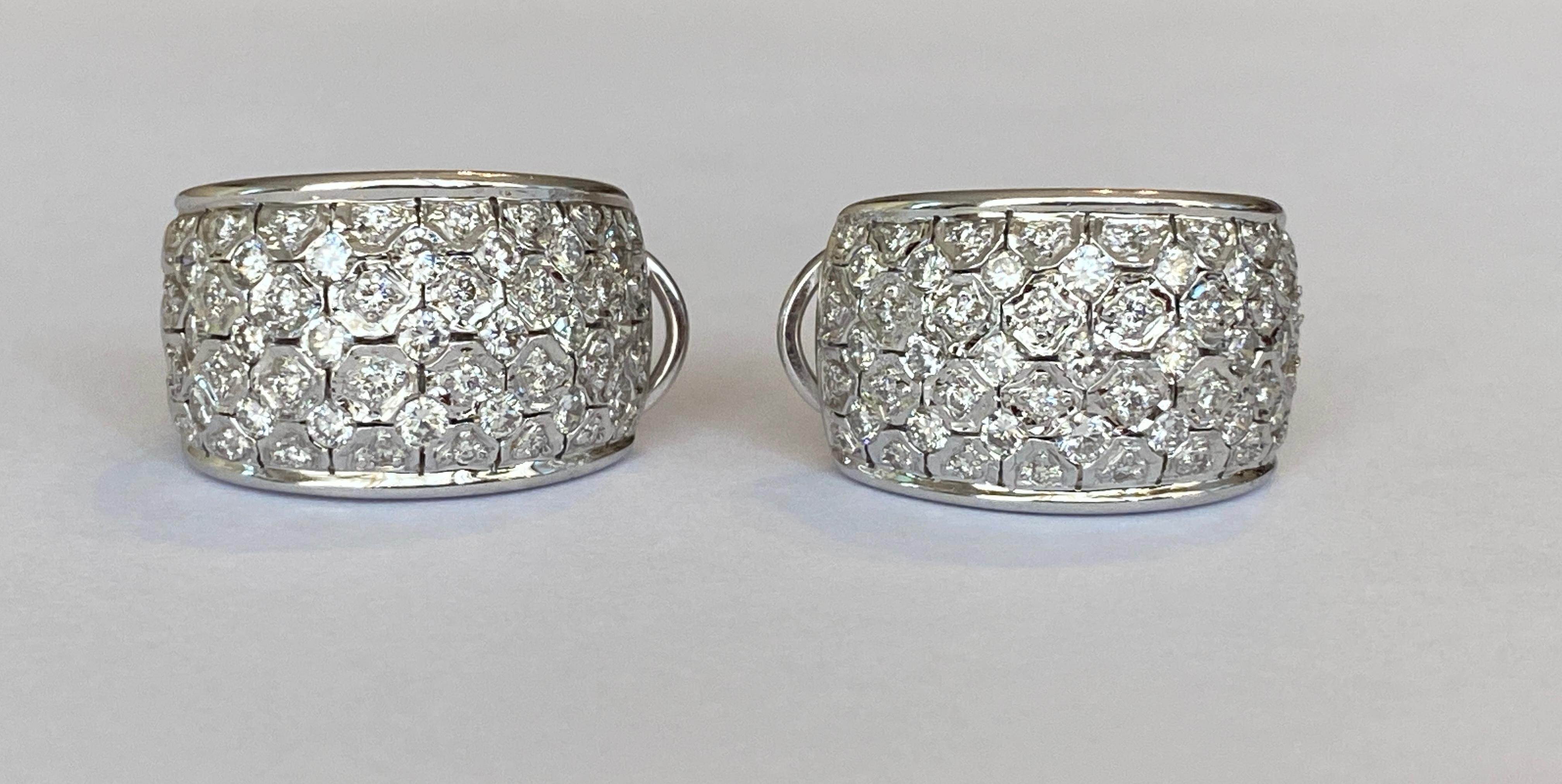 Contemporary Pave Set 2.22 ct Diamond and White Gold Hoop Clip Earrings For Sale