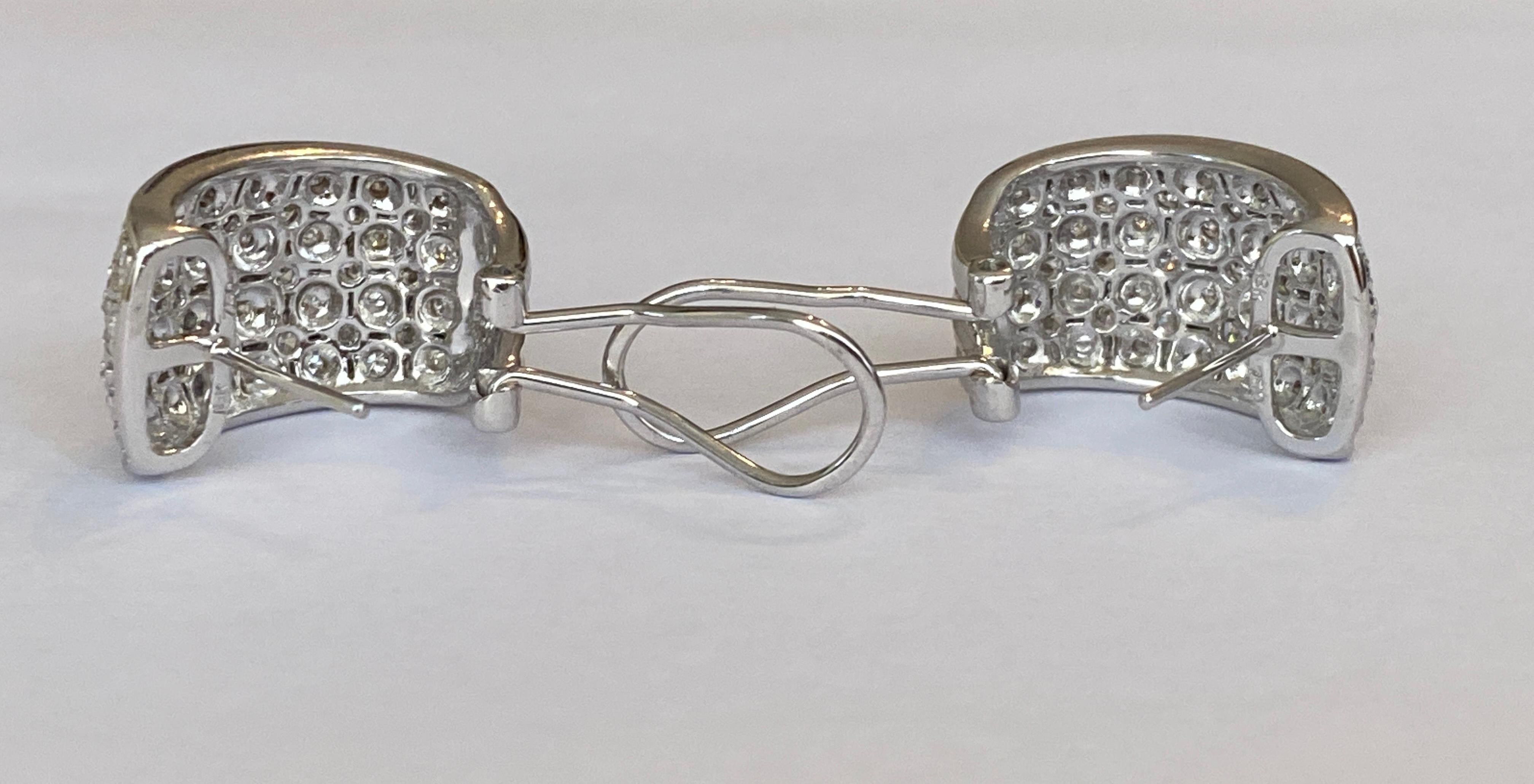 Women's Pave Set 2.22 ct Diamond and White Gold Hoop Clip Earrings For Sale
