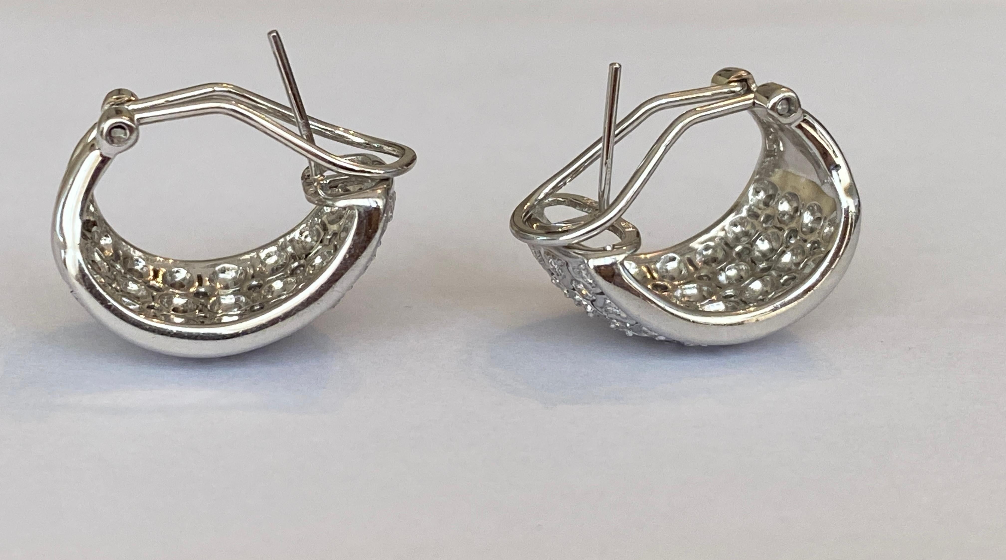 Pave Set 2.22 ct Diamond and White Gold Hoop Clip Earrings For Sale 1