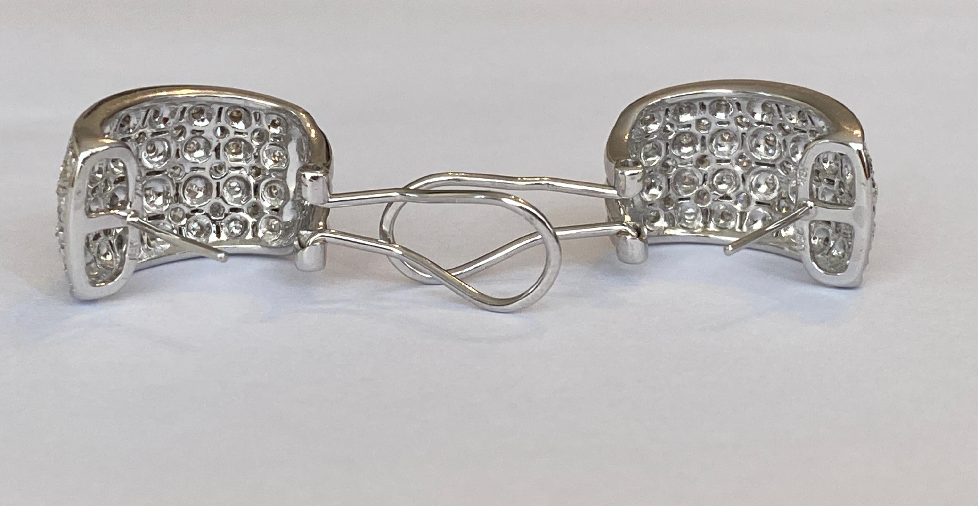 Pave Set 2.22 ct Diamond and White Gold Hoop Clip Earrings For Sale 2